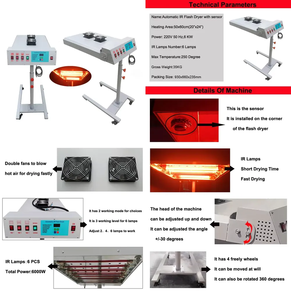 360-degree Rotation 6000W Auto - Flash Dryer Screen Print recension och pris