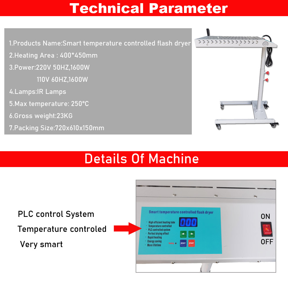 40x40cm/16x16inch 1.6KW Infrar - Flash Dryer Screen Print recension och pris